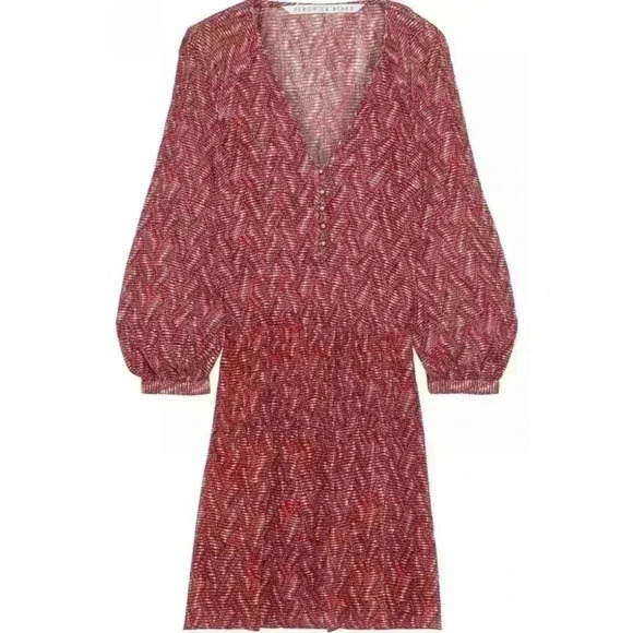 Veronica Beard Womens Priya pintucked printed silk-georgette mini dress Brick 2 - Picture 15 of 16